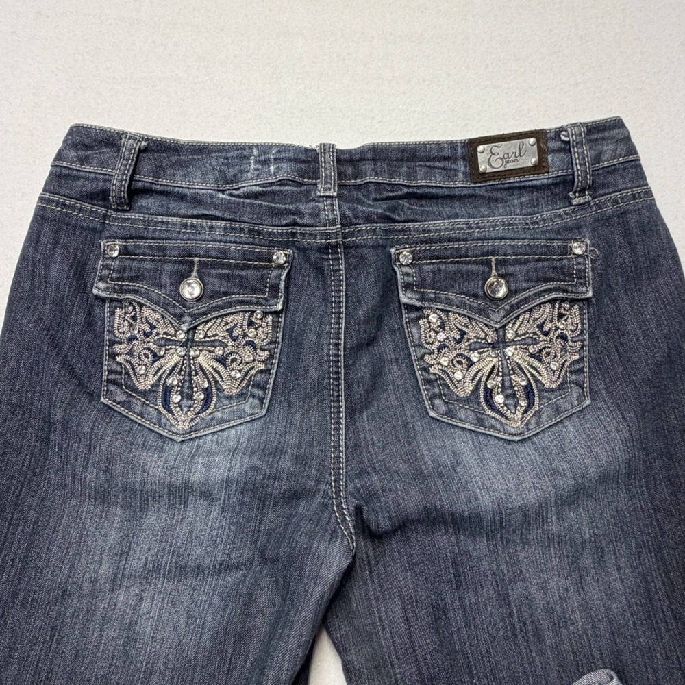 Earl Jean Capri Jeans Dark Wash Rhinestone Butterfly Embroidered Womens 6 Y2K - Picture 3 of 9